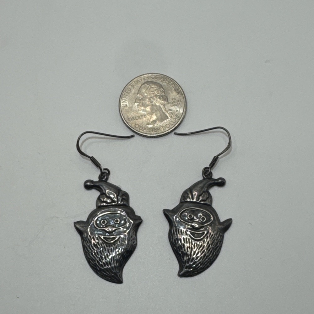 Vintage Sterling Silver 925 Santa Claus Dangle Hook Earrings 3.68g Christmas